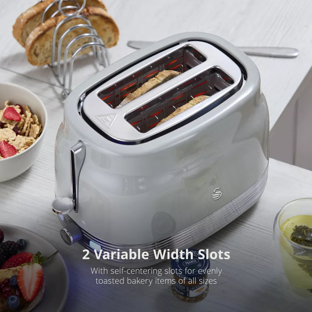 Swan Swan Retro Jug Kettle, 2 Slice Toaster & Canisters Kitchen Set (Grey)