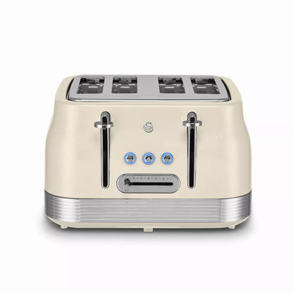 Swan Swan Retro Pyramid Kettle & 4 Slice Toaster Kitchen Set (Chantilly Cream)