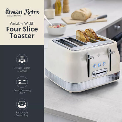 Swan Swan Retro Pyramid Kettle & 4 Slice Toaster Kitchen Set (Chantilly Cream)
