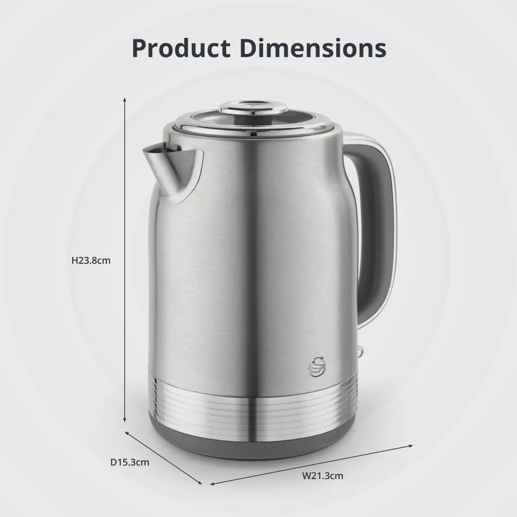 Stainless steel electric jug kettle with handle, spout, and top lid