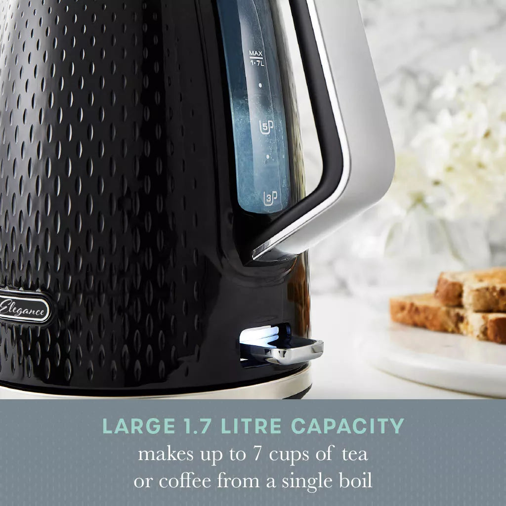 Swan Elegance Jug Kettle, 4 Slice Toaster & Microwave Kitchen Set (Black)
