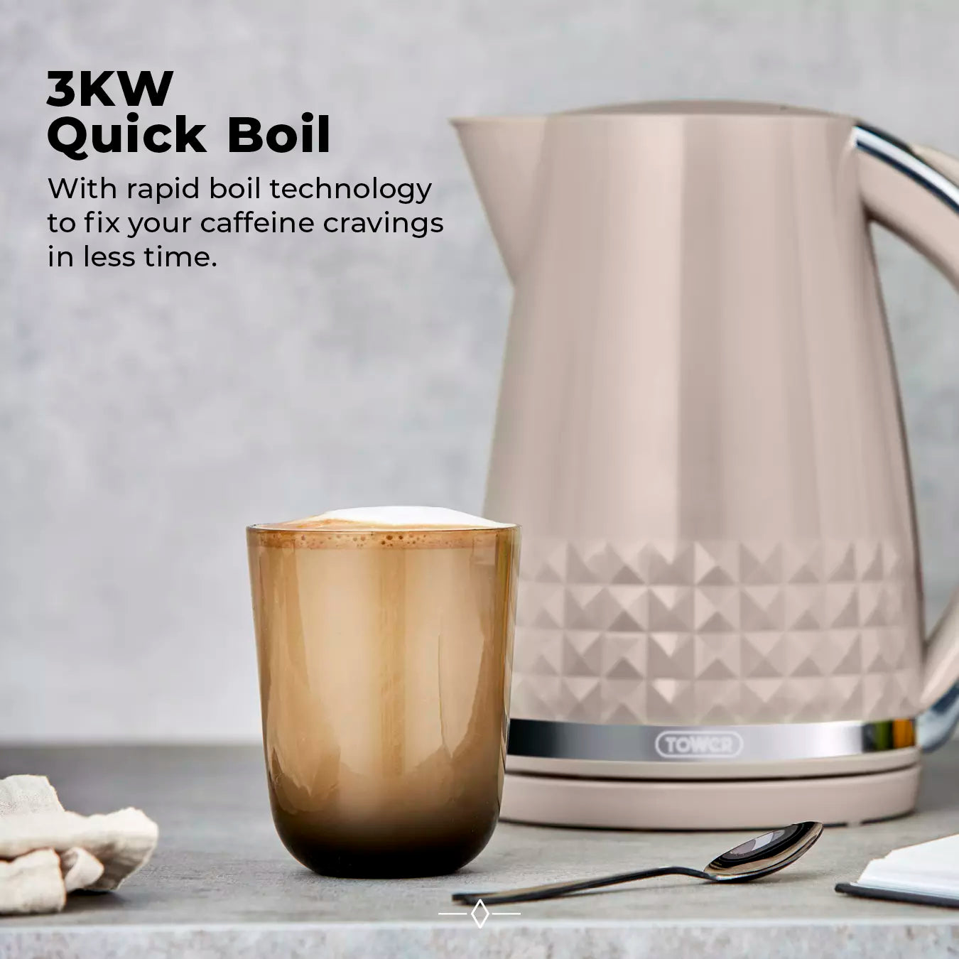 Tower Tower Solitaire Kettle & 2 Slice Toaster Kitchen Set (Latte)