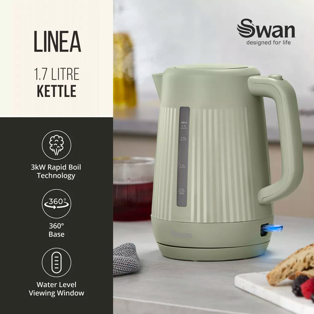 Swan Linea Electric Kettle & 2 Slice Toaster Kitchen Set (Sage Green)