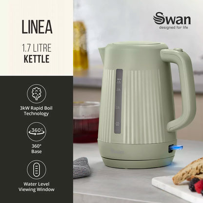 Swan Linea Electric Kettle & 2 Slice Toaster Kitchen Set (Sage Green)