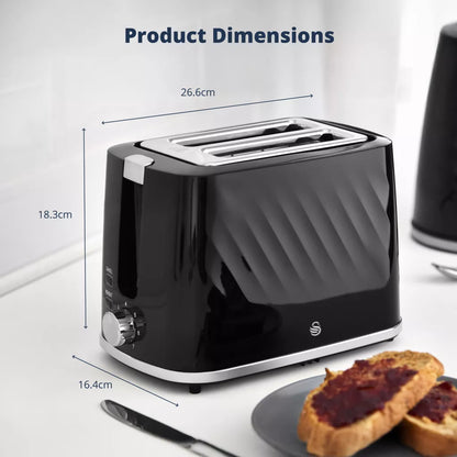 Swan Windsor Kettle & 2 Slice Toaster Kitchen Set (Black)