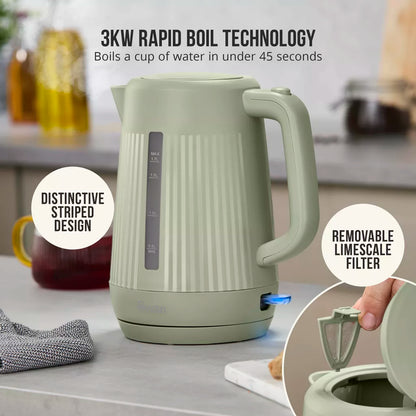 Swan Linea Electric Kettle & 2 Slice Toaster Kitchen Set (Sage Green)