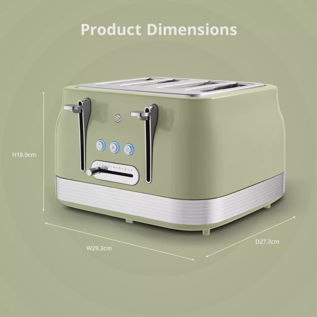 Swan Swan Retro Pyramid Kettle, 4 Slice Toaster, Bread Bin & Canisters Kitchen Set (Green)