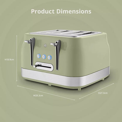 Swan Swan Retro Pyramid Kettle, 4 Slice Toaster, Bread Bin & Canisters Kitchen Set (Green)