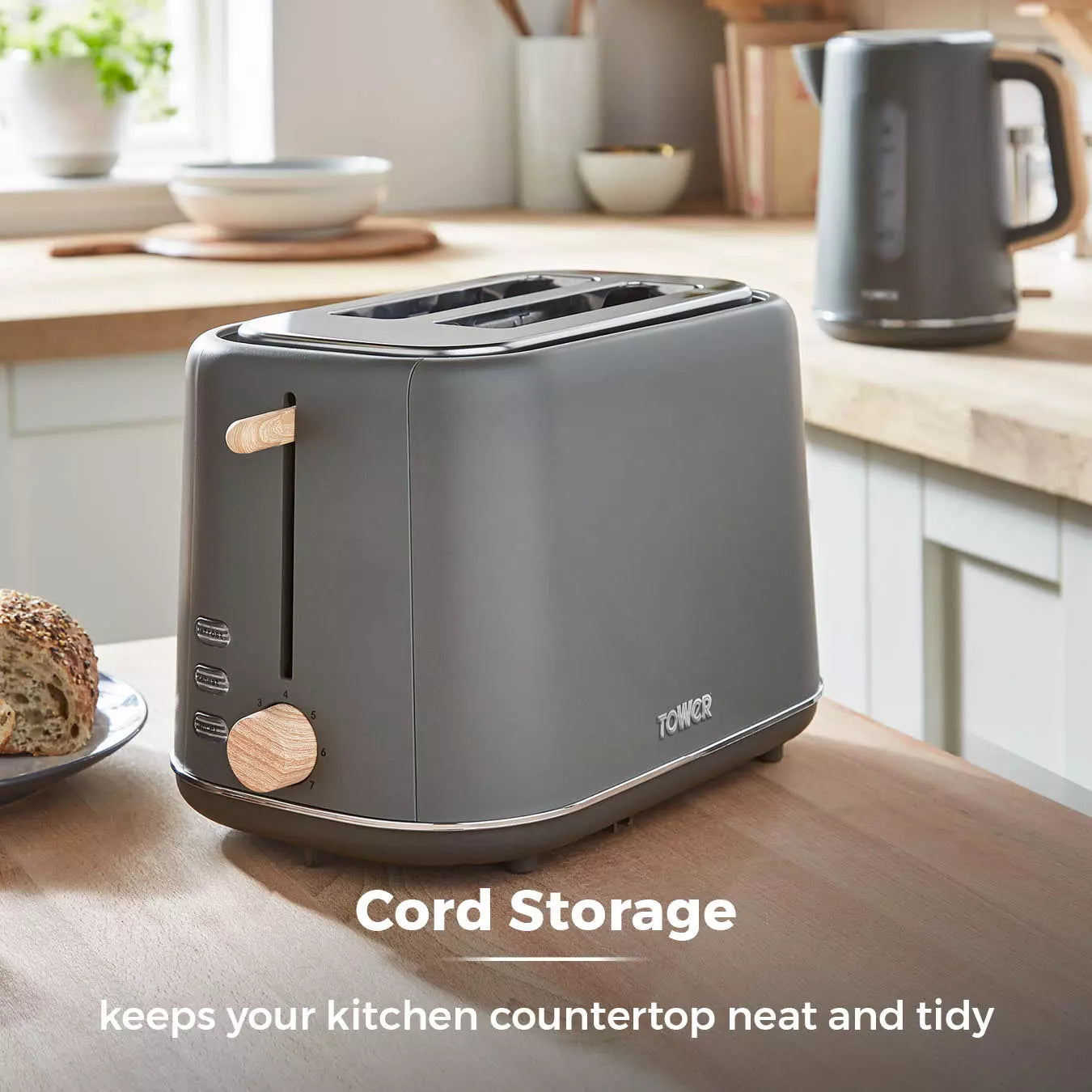 Tower Tower Scandi Kettle & 2 Slice Toaster Kitchen Set (Dark Grey)
