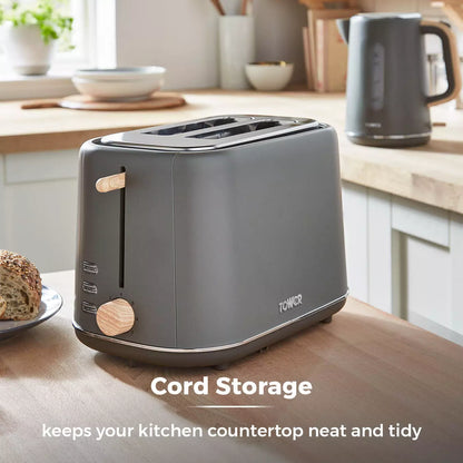 Tower Tower Scandi Kettle & 2 Slice Toaster Kitchen Set (Dark Grey)