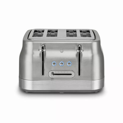 Stainless steel retro 4-slice toaster with four wide slots and control panel