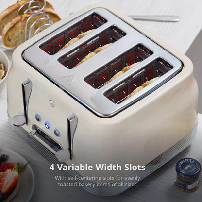 Swan Swan Retro Pyramid Kettle & 4 Slice Toaster Kitchen Set (Chantilly Cream)