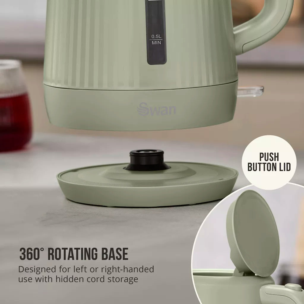 Swan Linea Electric Kettle & 2 Slice Toaster Kitchen Set (Sage Green)