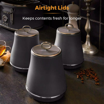 Tower Tower Renaissance Kettle, 4 Slice Toaster, Bread Bin & Canisters Kitchen Set (Grey)