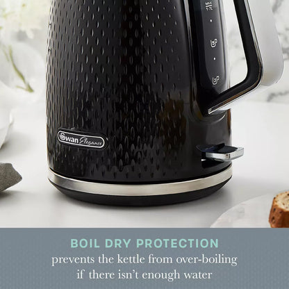 Swan Elegance Jug Kettle, 4 Slice Toaster & Microwave Kitchen Set (Black)