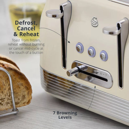 Swan Swan Retro Pyramid Kettle & 4 Slice Toaster Kitchen Set (Chantilly Cream)