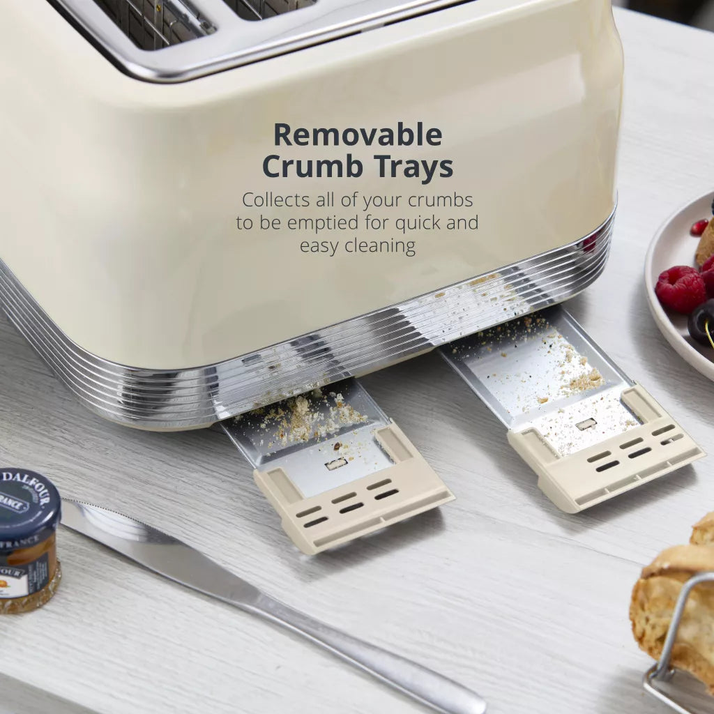 Swan Swan Retro Pyramid Kettle & 4 Slice Toaster Kitchen Set (Chantilly Cream)