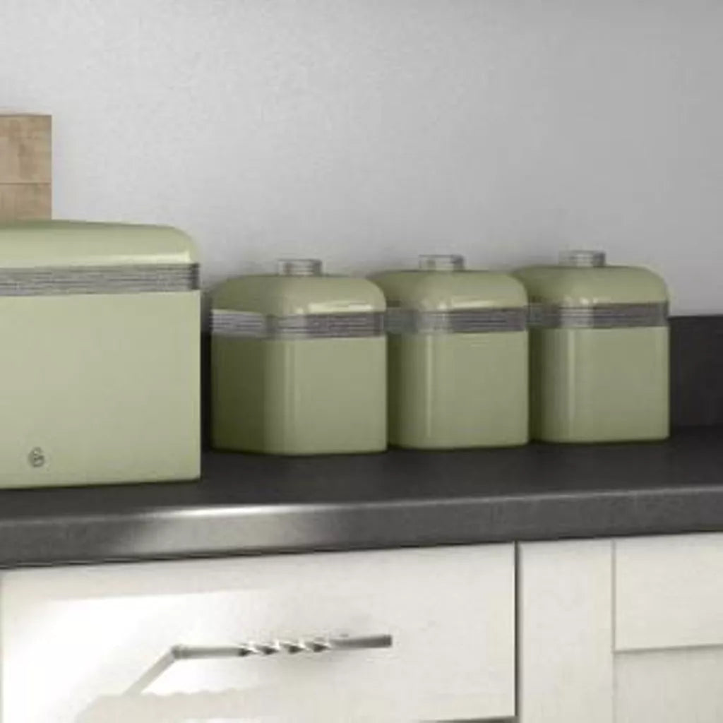 Swan Swan Retro Jug Kettle, 4 Slice Toaster, Bread Bin, Canisters Kitchen Set (Green)