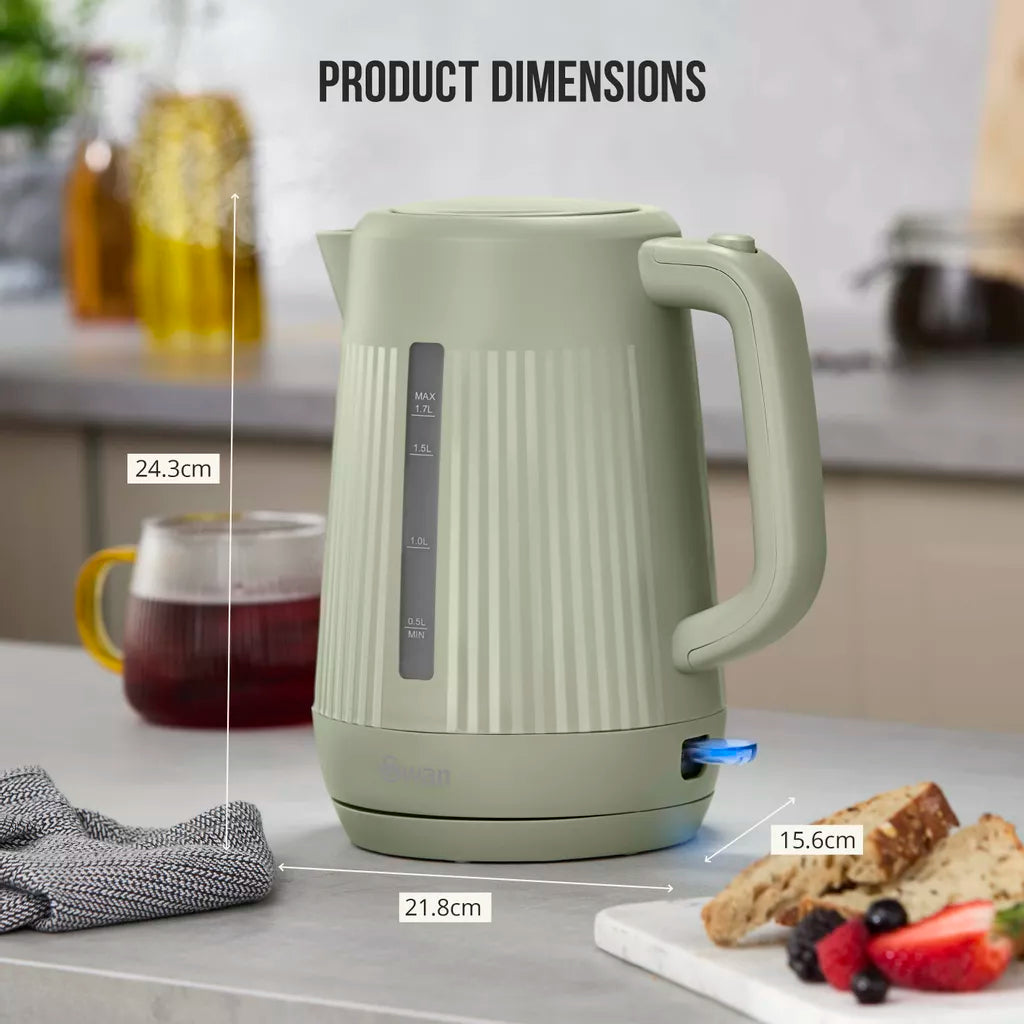Swan Linea Electric Kettle & 2 Slice Toaster Kitchen Set (Sage Green)