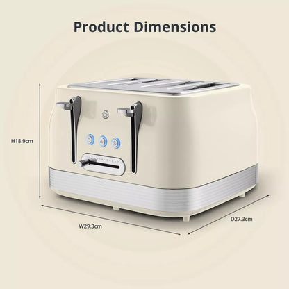 Swan Swan Retro Pyramid Kettle & 4 Slice Toaster Kitchen Set (Chantilly Cream)