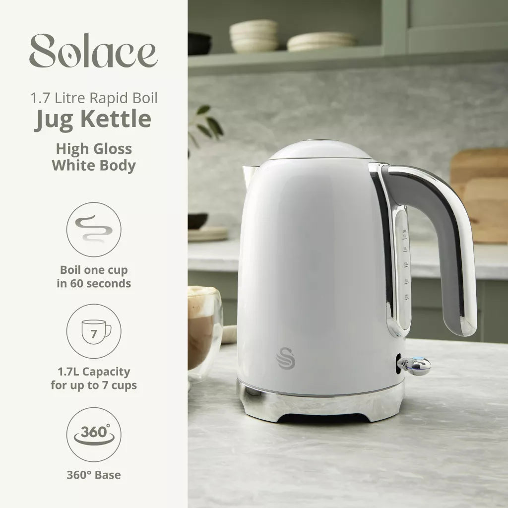 Swan Solace Jug Kettle, 2 Slice Toaster & Microwave Kitchen Set (White)