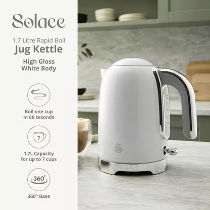 Swan Solace Jug Kettle, 2 Slice Toaster & Microwave Kitchen Set (White)