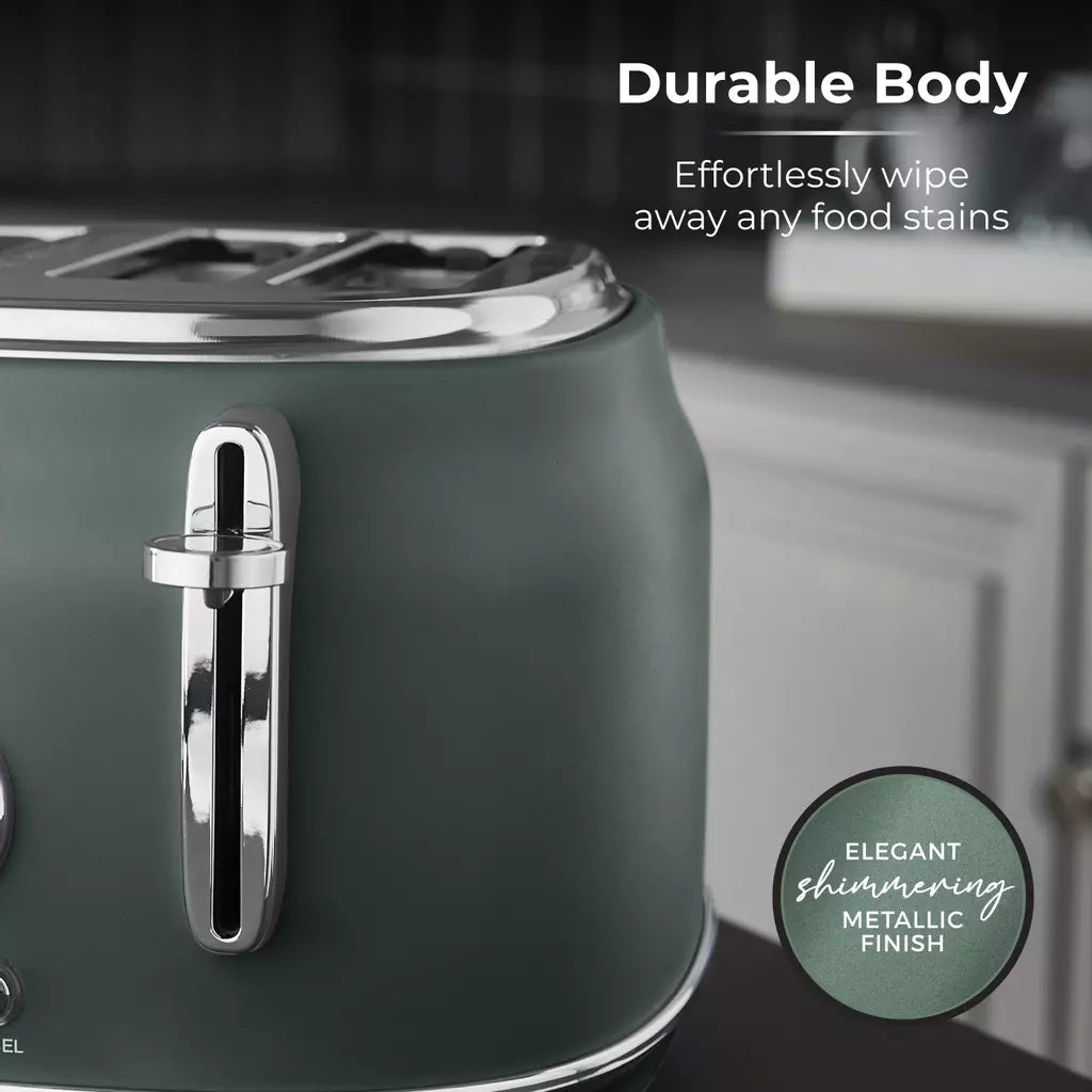 Forest green kettle body with chrome lever and sleek metal spout