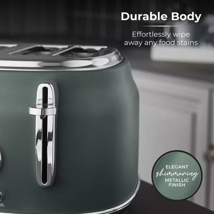 Forest green kettle body with chrome lever and sleek metal spout