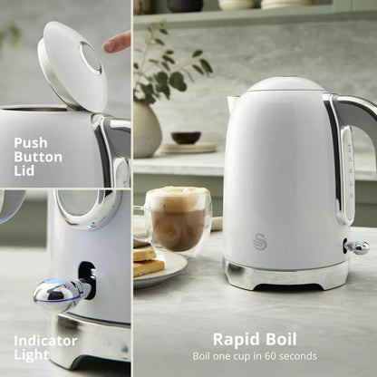 Swan Solace Jug Kettle, 2 Slice Toaster & Microwave Kitchen Set (White)