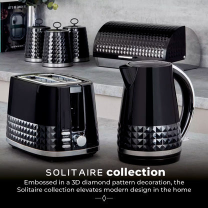 Tower Solitaire Kettle, 2 Slice Toaster & Microwave Kitchen Set (Black)