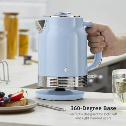 Swan Retro Jug Kettle, 2 Slice Toaster & Canisters Kitchen Set (Blue)
