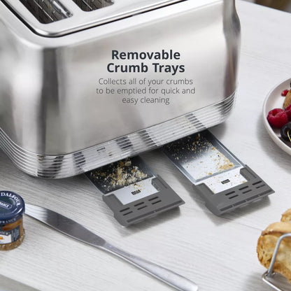 Stainless steel toaster base with two removable crumb trays