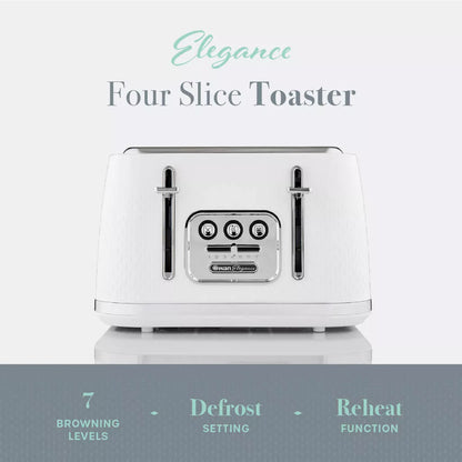 Swan Elegance Jug Kettle, 4 Slice Toaster & Microwave Kitchen Set (White)
