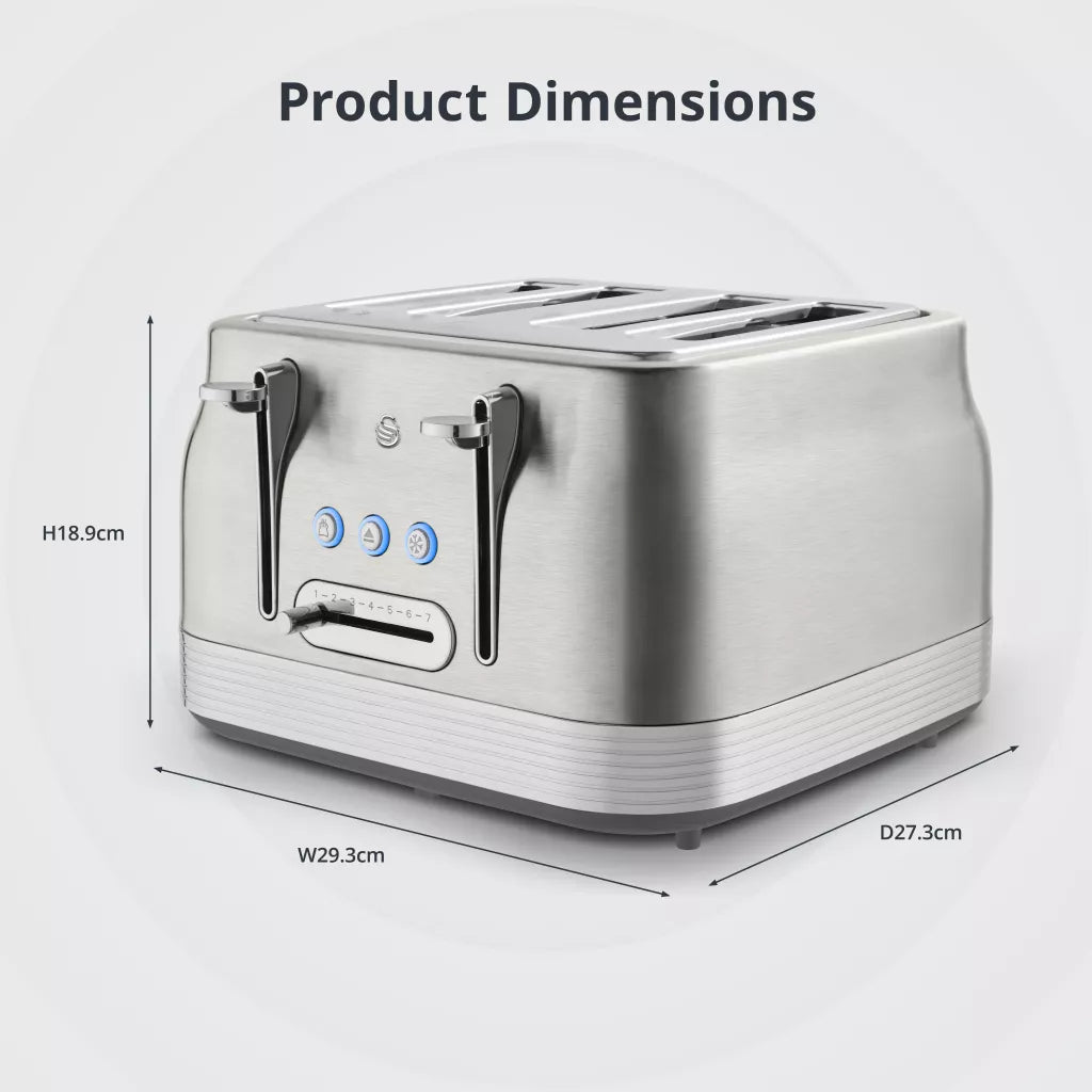 Stainless steel retro 4-slice toaster with side lever controls and wide slots