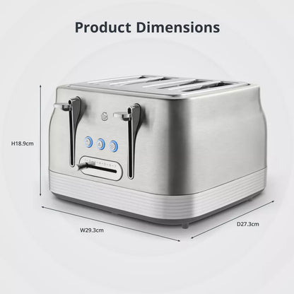 Stainless steel retro 4-slice toaster with side lever controls and wide slots