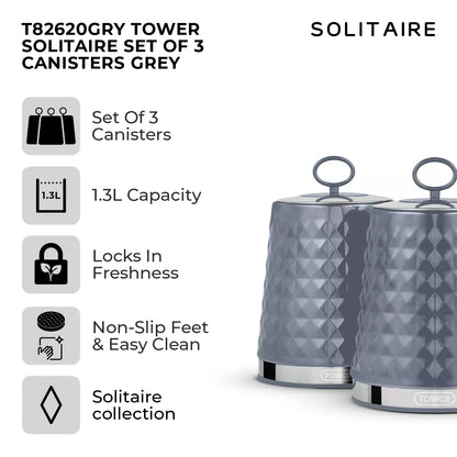 Tower Tower Solitaire Bread Bin & Canisters Kitchen Storage Set (Grey)