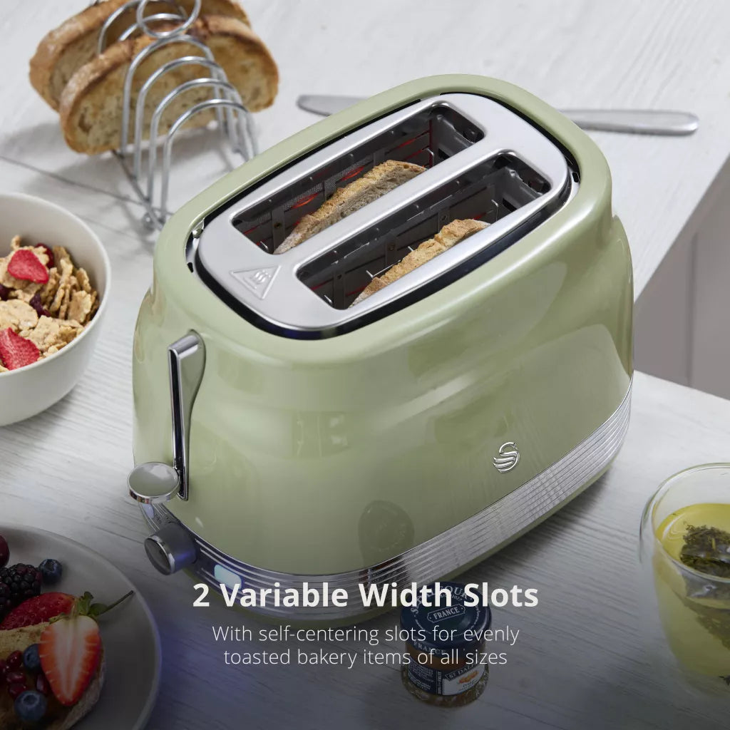 Swan Swan Retro Jug Kettle, 2 Slice Toaster & Canisters Kitchen Set (Green)