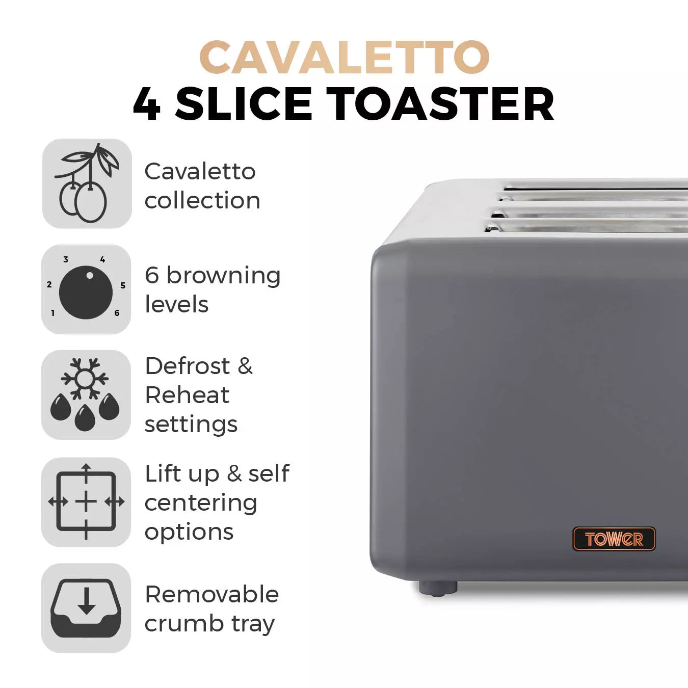 Tower Cavaletto Pyramid Kettle, 4 Slice Toaster & Microwave Kitchen Set (Grey)