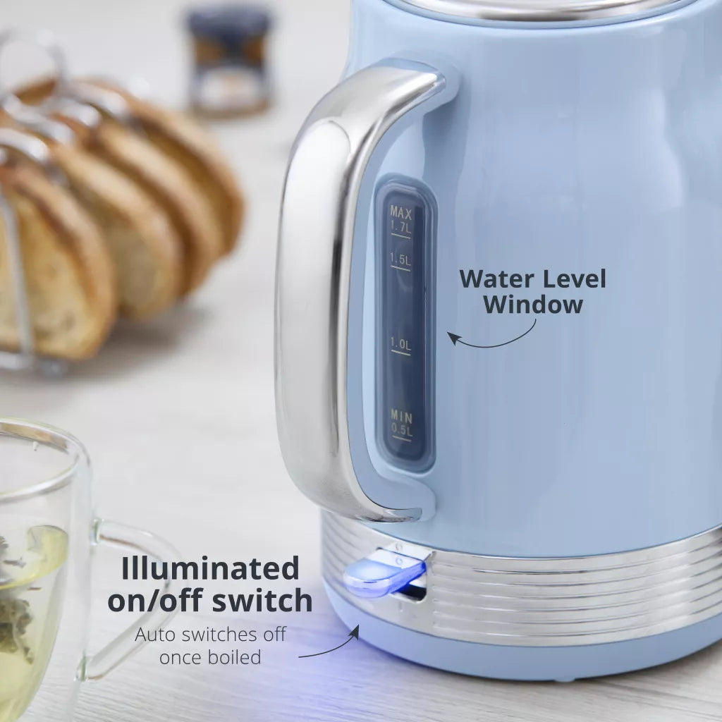 Swan Retro Jug Kettle, 2 Slice Toaster & Canisters Kitchen Set (Blue)