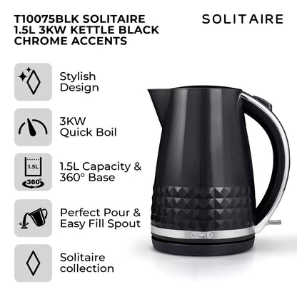 Tower Tower Solitaire Jug Kettle, 2 Slice Toaster, Bread Bin & Canisters Kitchen Set (Black)