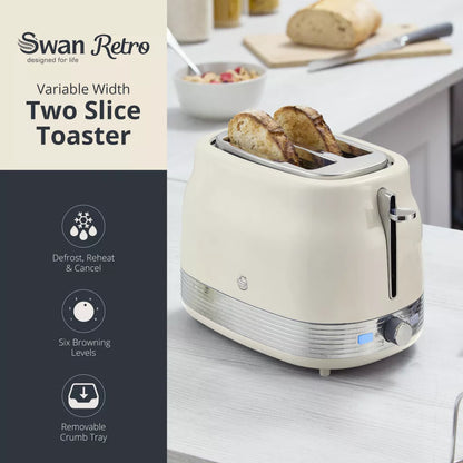 Swan Swan Retro Jug Kettle & 2 Slice Toaster Kitchen Set (Chantilly Cream)