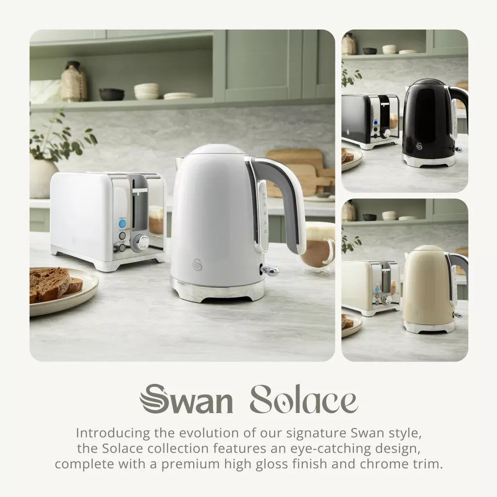 Swan Solace Jug Kettle, 2 Slice Toaster & Microwave Kitchen Set (White)