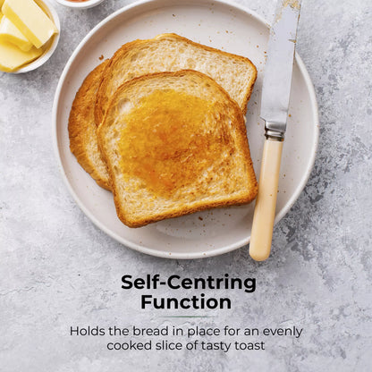 Golden toast slices on a white plate with a cream butter knife