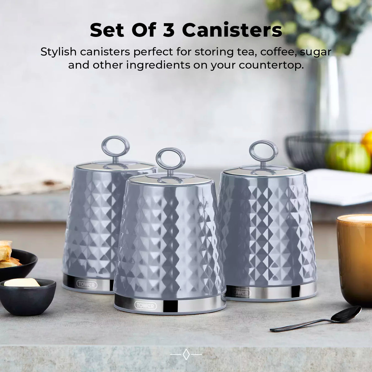 Tower Tower Solitaire Bread Bin & Canisters Kitchen Storage Set (Grey)