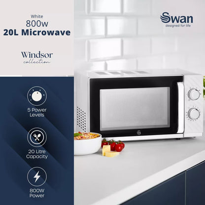 Swan Windsor Kettle, 2 Slice Toaster & Microwave Kitchen Set (White)