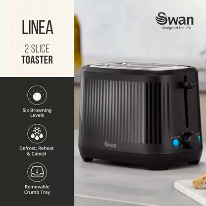 Swan Linea Electric Kettle & 2 Slice Toaster Kitchen Set (Black)