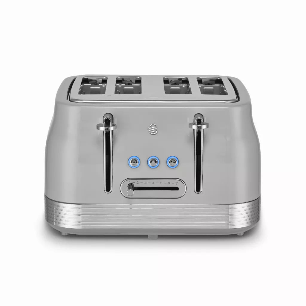 Swan Retro Jug Kettle, 4 Slice Toaster, Bread Bin, Canisters & Microwave (Grey)