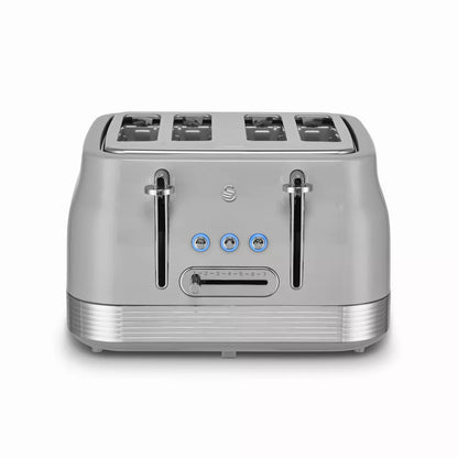 Swan Retro Jug Kettle, 4 Slice Toaster, Bread Bin, Canisters & Microwave (Grey)
