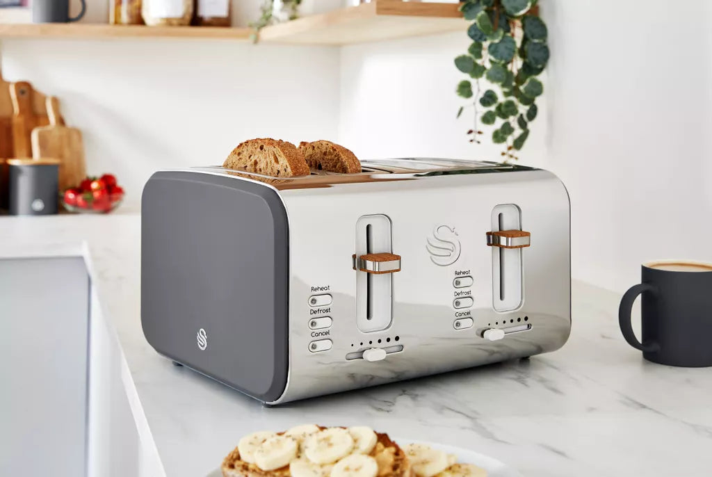 Swan Nordic Jug Kettle, 4 Slice Toaster & Microwave Kitchen Set (Grey)