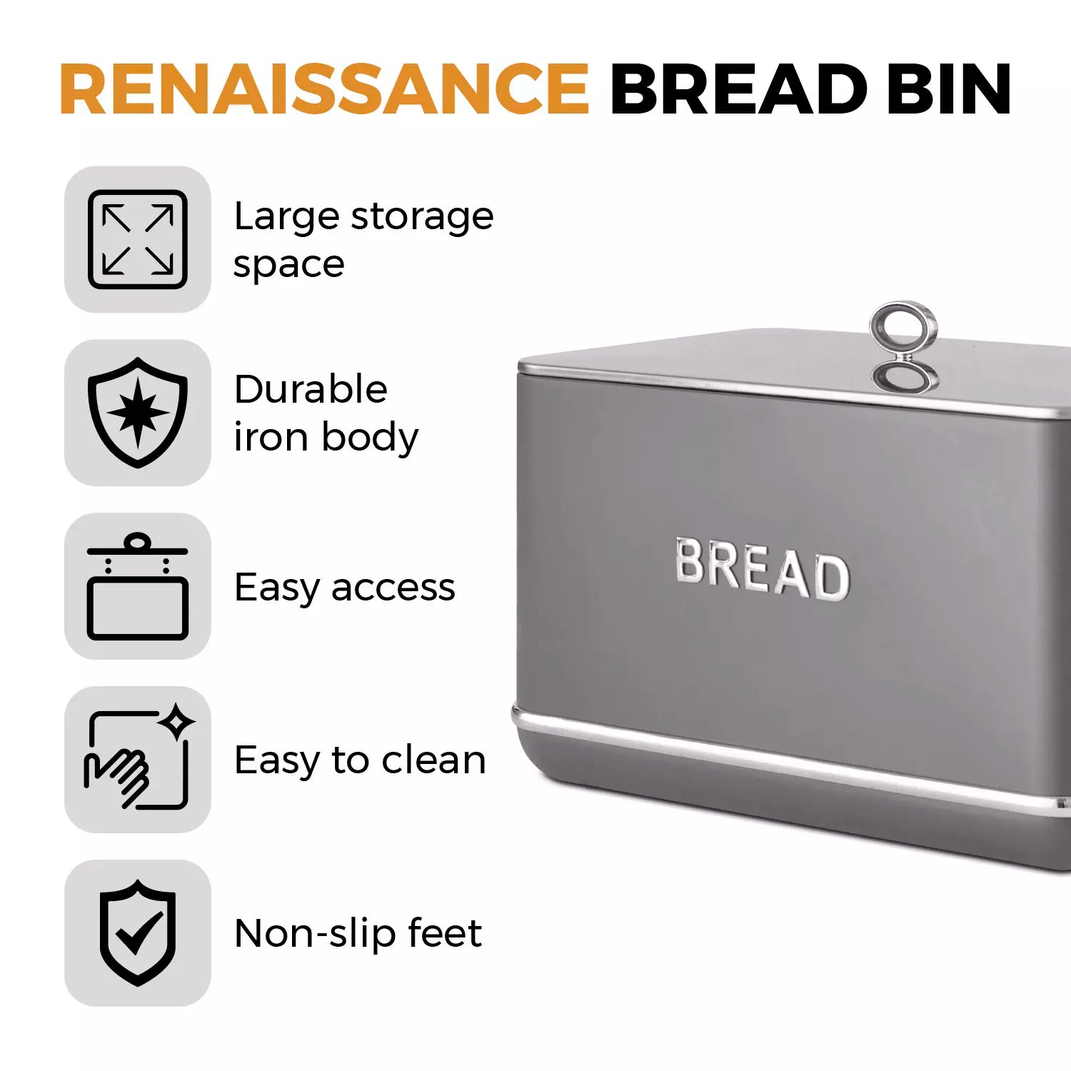 Tower Tower Renaissance Kettle, 4 Slice Toaster, Bread Bin & Canisters Kitchen Set (Grey)